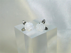 White Camellia Sterling Silver Stud Earrings