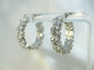 Diamond Pearls Platinum plated Hoops