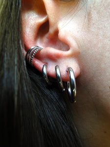 Silver Round Hoop Earrings Set
