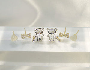 Love Bear Gold Stud Earrings Set