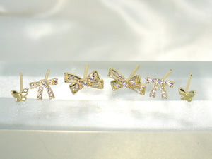 Cute Bows Gold Stud Earrings Set
