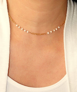 White Beaded Gold plated Necklace