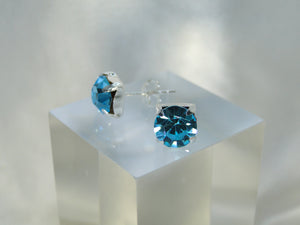 Aquamarine Crystal Glass 925 Sterling Silver Stud Earring