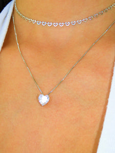 Crystal Heart White Rhodium Plated Necklace - Sweetas Trends