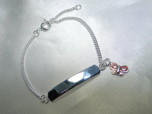 925 Sterling Silver Engravable Pink Butterfly Bracelet