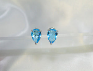 Blue Drop Silver Stud Earring