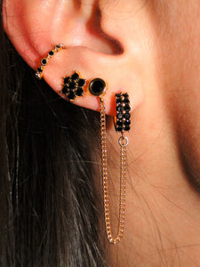 Black Zirconia Gold Earring Set