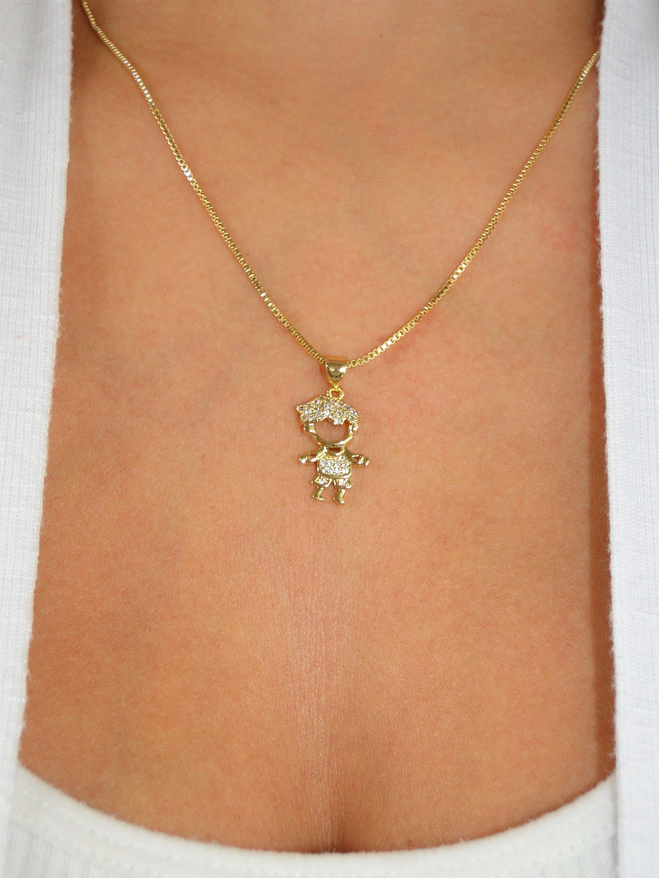 14k Gold Little Girl/Boy with Diamonds Charm Necklace – StonedLove by Suzy