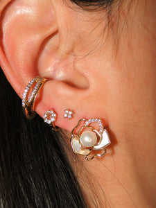 Flower & Shell Gold plated Stud Earring