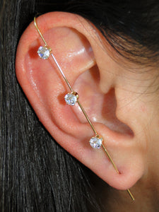 3 Zirconias Gold Ear Wrap Crawler Hook Earring