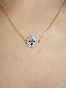 Black Round Cross 14K Gold plated Necklace
