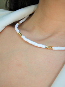 White Beaded 18K Gold filled Necklace