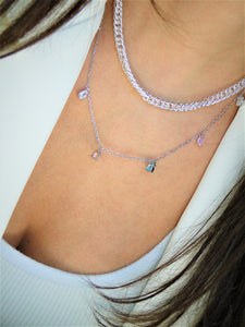 Colorful Crystal Drops White Rhodium filled Necklace